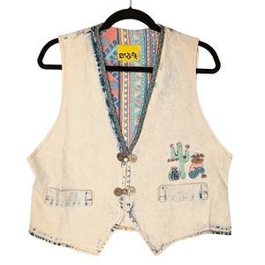 VTG BAZERK Soouthwestern Acid Stone Wash Cactus Sleeveless Vest